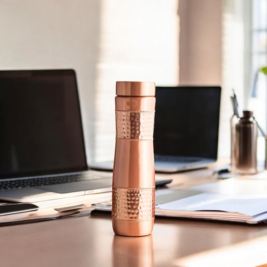 Half Hammered & Lacquer Coated With Curve Design  Copper Bottle