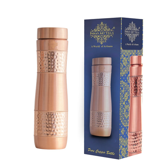 Half Hammered & Lacquer Coated With Curve Design  Copper Bottle