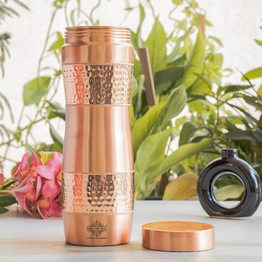 Half Hammered & Lacquer Coated With Curve Design  Copper Bottle