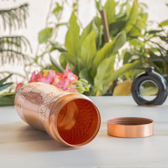 Half Hammered & Lacquer Coated With Curve Design  Copper Bottle