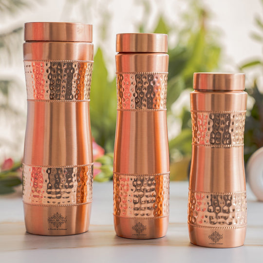 Half Hammered & Lacquer Coated With Curve Design  Copper Bottle