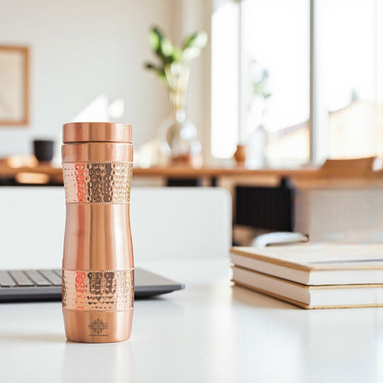 Half Hammered & Lacquer Coated With Curve Design  Copper Bottle