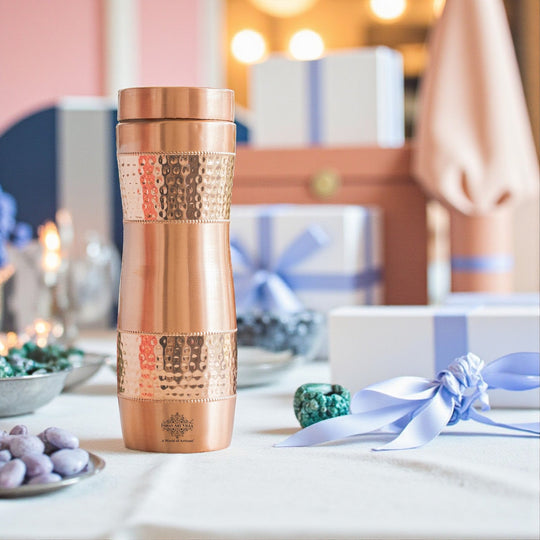 Half Hammered & Lacquer Coated With Curve Design  Copper Bottle