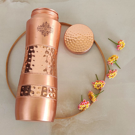 Half Hammered & Lacquer Coated With Curve Design  Copper Bottle