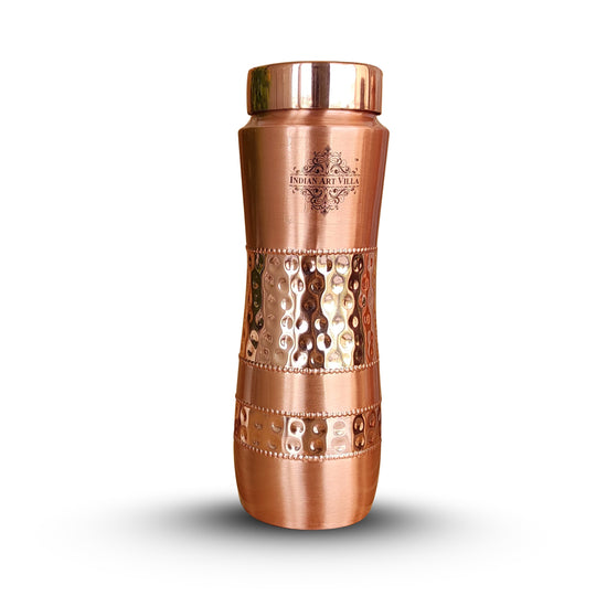 Half Hammered & Lacquer Coated With Curve Design  Copper Bottle