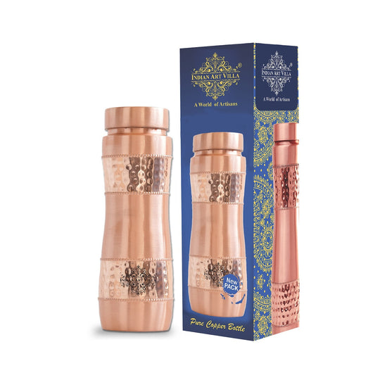 Half Hammered & Lacquer Coated With Curve Design  Copper Bottle
