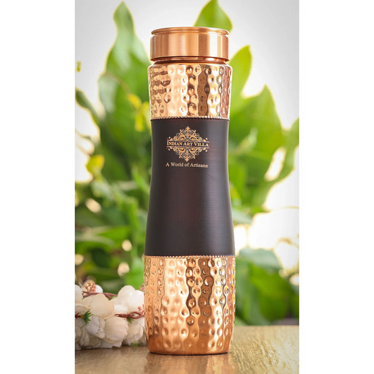 Pure Copper Bottle Half Hammered & silk finish Design