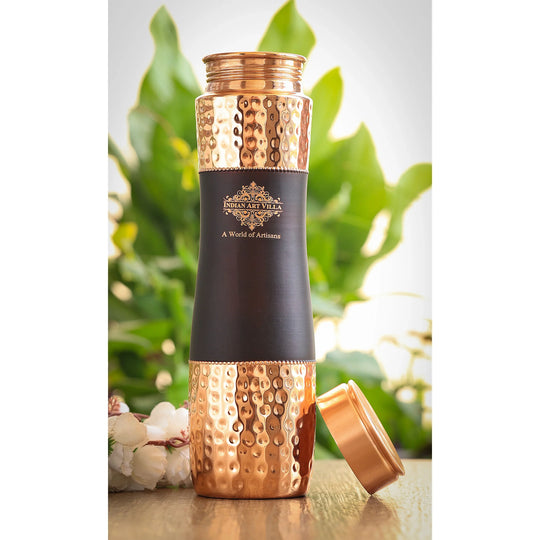 Pure Copper Bottle Half Hammered & silk finish Design