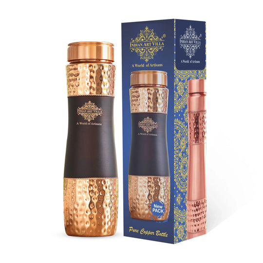 Pure Copper Bottle Half Hammered & silk finish Design