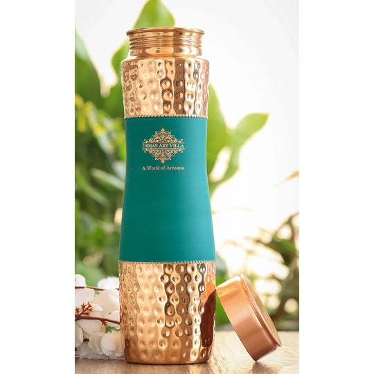 Pure Copper Bottle Half Hammered & silk finish Design