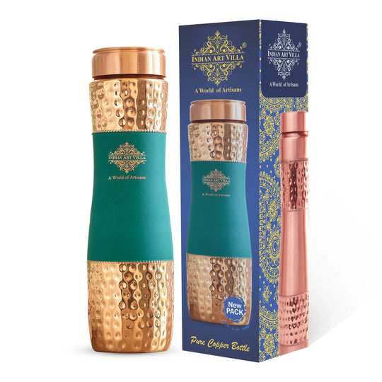 Pure Copper Bottle Half Hammered & silk finish Design