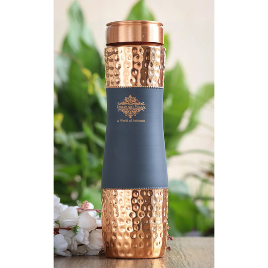 Pure Copper Bottle Half Hammered & silk finish Design