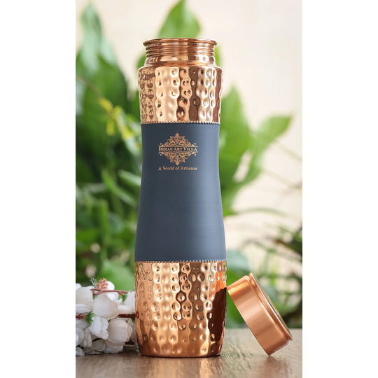 Pure Copper Bottle Half Hammered & silk finish Design
