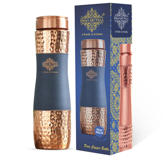 Pure Copper Bottle Half Hammered & silk finish Design