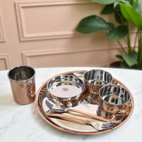 Steel-Copper 7-Piece Dining Set | Indian Art Villa