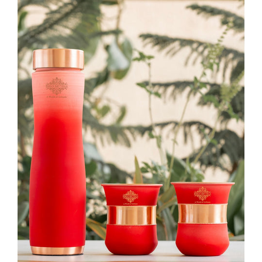 Matt Ombre Copper Bottle & Glass Set – 900 ML