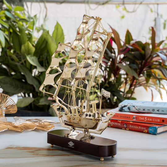 Brass Handmade Designer Ship, Yacht Showpiece, Miniature, Home Decor