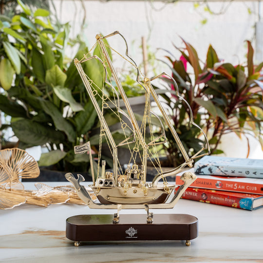 Brass Handmade Designer Ship, Yacht Showpiece, Miniature, Home Decor