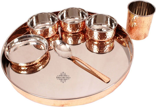 Steel-Copper Hammered Design Dinner Set 12 Inch – 7 Piece