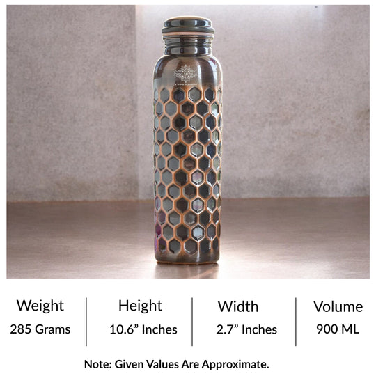 Antique Dark Honey Comb Design Copper Bottle - 34oz/1000 ML