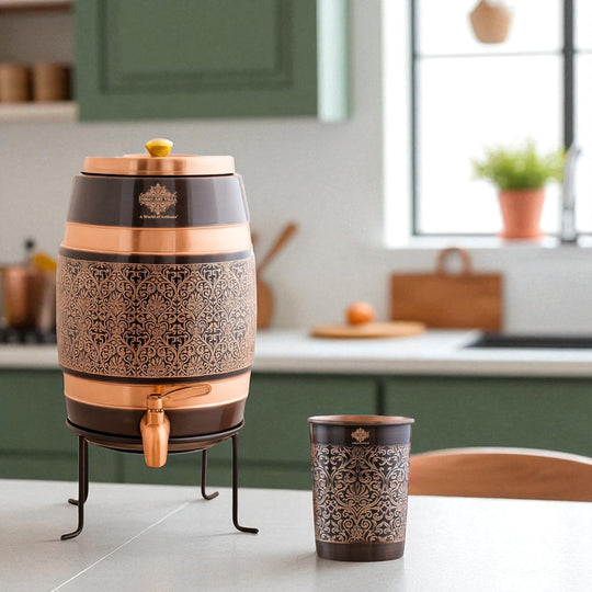 Pure Copper Embossed Design Water Pot