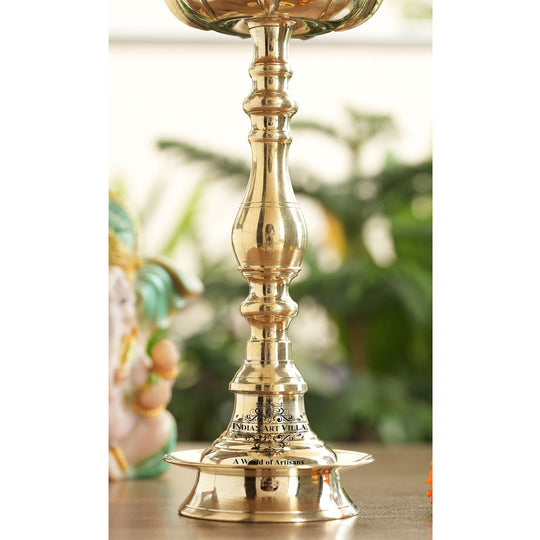 Brass Standing Pillar Lamp – Peacock Design, 12 Inch