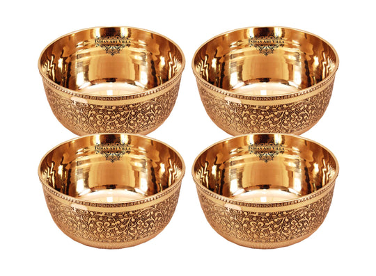 Brass Embossed Design Flat Bottom Bowl – 6 oz Serving Bowl