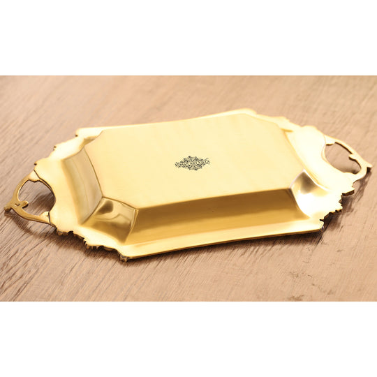 Brass Matt Designer Tray with Handle | Indian Art Villa
