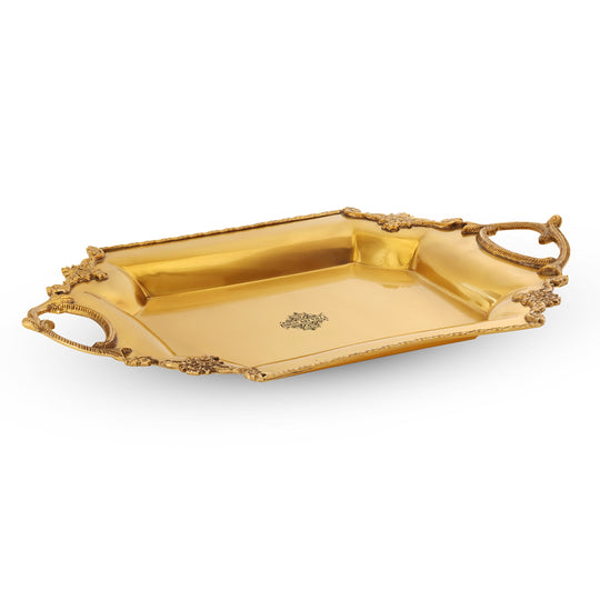 Brass Matt Designer Tray with Handle | Indian Art Villa