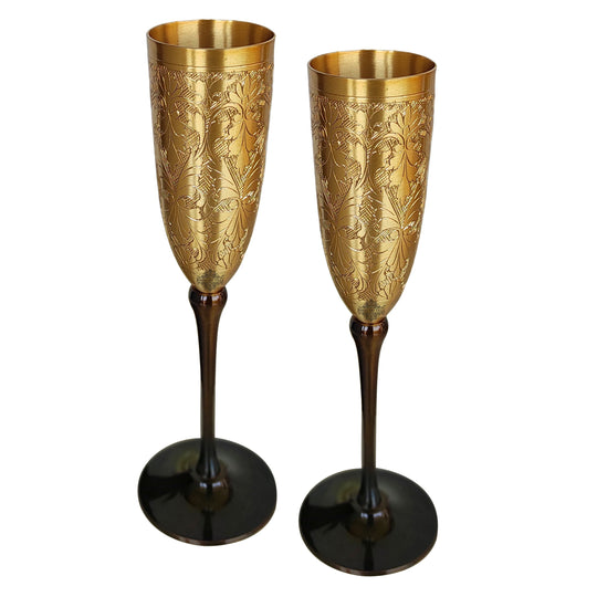 Indian Art Villa Brass Matt Finish Plain & Embossed Design Champagne Glass, Bareware, Bar Accessories & Tools For Bars, Catering Venues, Home, Office, Party, Hotels