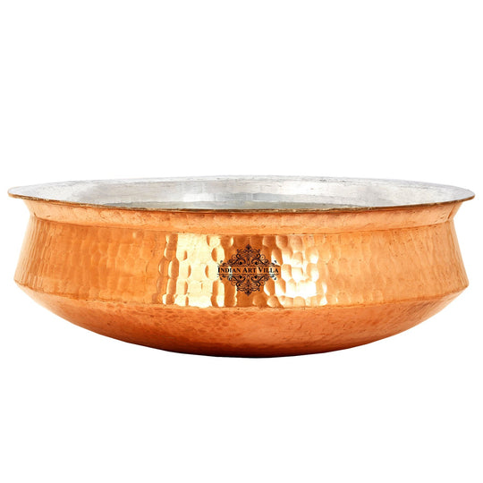 Indian Art Villa Handcrafted Pure Copper Hammered Lagan Handi With Tin Lining, Cookware & Serveware, Brown