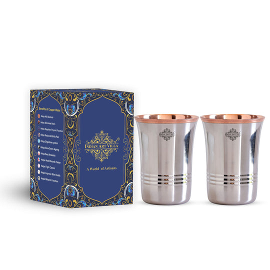 Steel & Copper Dual Material Drinking Tumbler With 2 & 4 Sets- 8oz