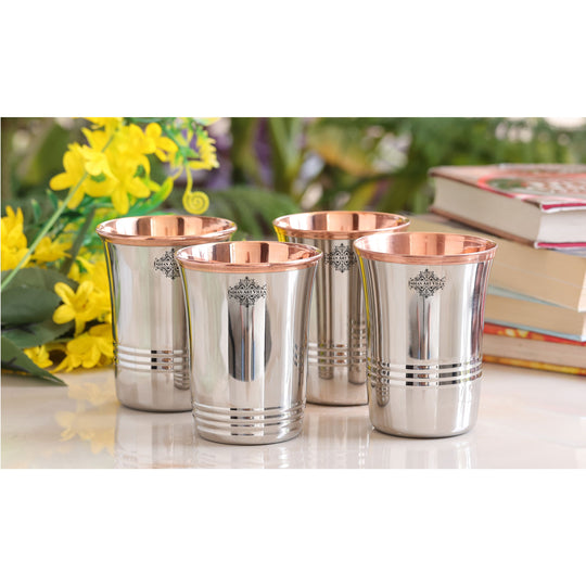 Steel & Copper Dual Material Drinking Tumbler With 2 & 4 Sets- 8oz