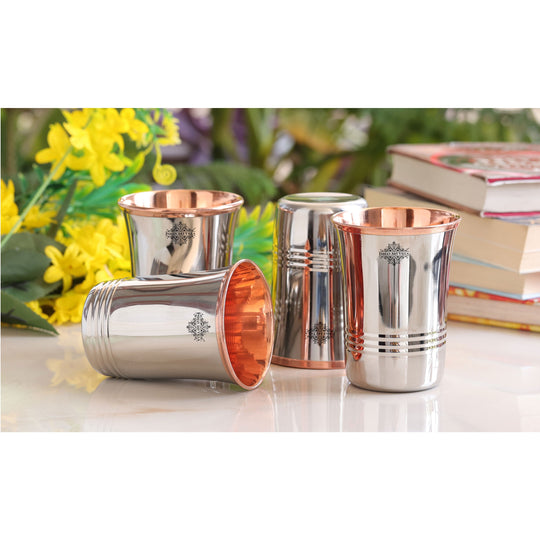 Steel & Copper Dual Material Drinking Tumbler With 2 & 4 Sets- 8oz
