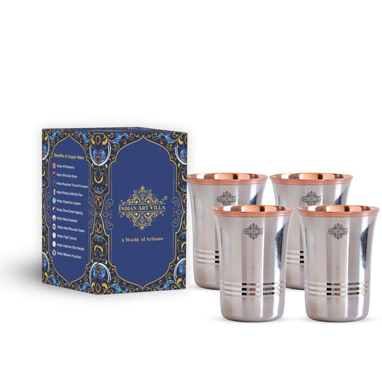 Steel & Copper Dual Material Drinking Tumbler With 2 & 4 Sets- 8oz
