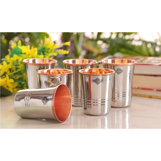 Steel & Copper Dual Material Drinking Tumbler With 2 & 4 Sets- 8oz