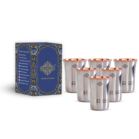 Steel & Copper Dual Material Drinking Tumbler With 2 & 4 Sets- 8oz