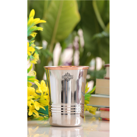 Steel & Copper Dual Material Drinking Tumbler With 2 & 4 Sets- 8oz