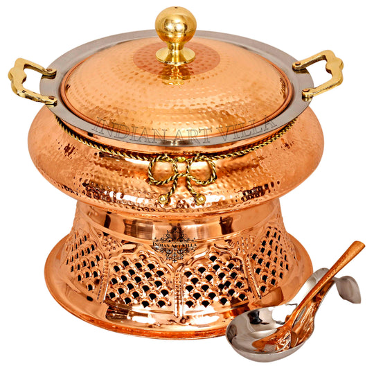 Indian Art Villa Pure Steel Copper Chafing Dish with Stand and Spoon
