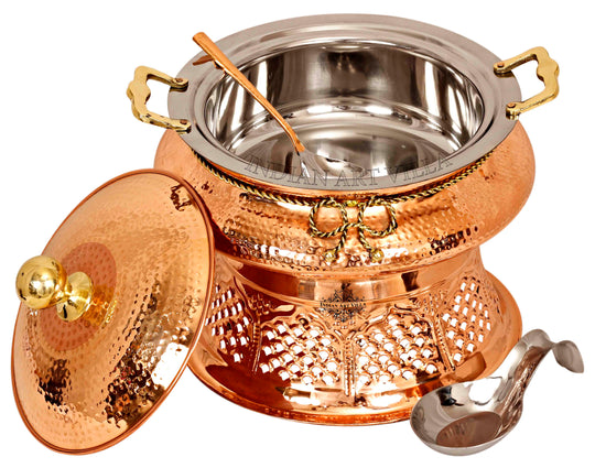 Indian Art Villa Pure Steel Copper Chafing Dish with Stand and Spoon