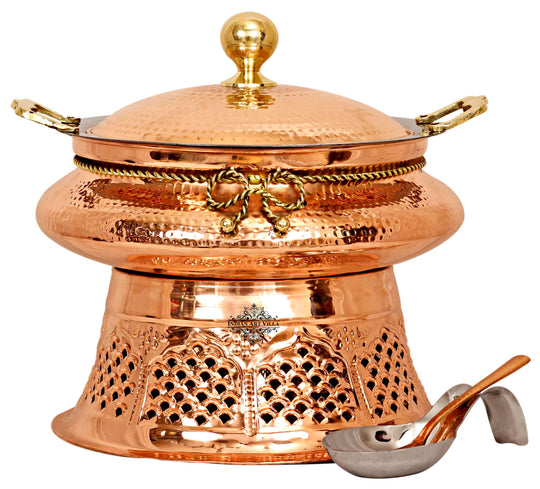Indian Art Villa Pure Steel Copper Chafing Dish with Stand and Spoon
