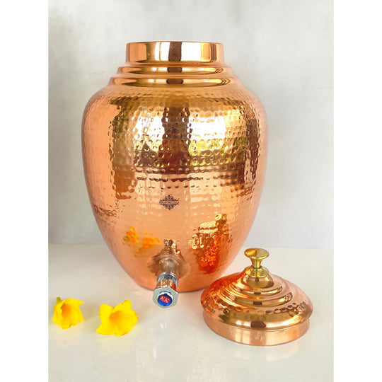 Hammered Design Copper Water Dispenser Pot Matka, Volume-8.5 Ltr