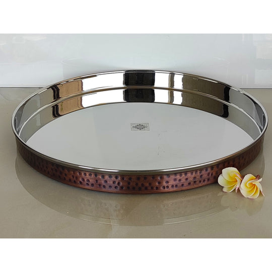 Indian Art Villa Steel Copper Thali/Plate With Hammered Antique Dark Tone Design, Dinnerware & Tableware for Home, Hotel & Restaurants