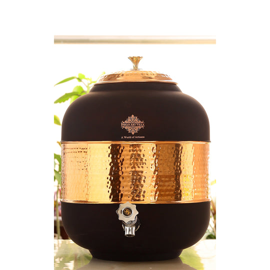 Black Silk Finish Half Hammered Copper Water Pot, 5/8/13/17 Liter
