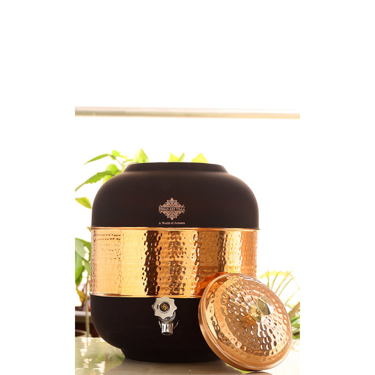 Black Silk Finish Half Hammered Copper Water Pot, 5/8/13/17 Liter