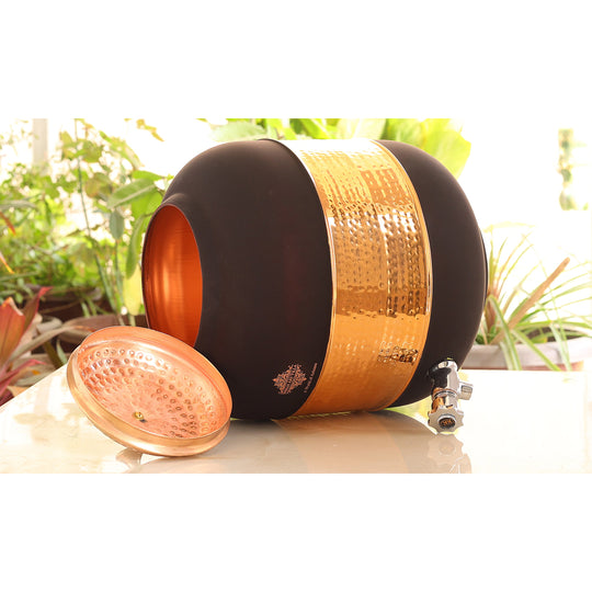 Black Silk Finish Half Hammered Copper Water Pot, 5/8/13/17 Liter