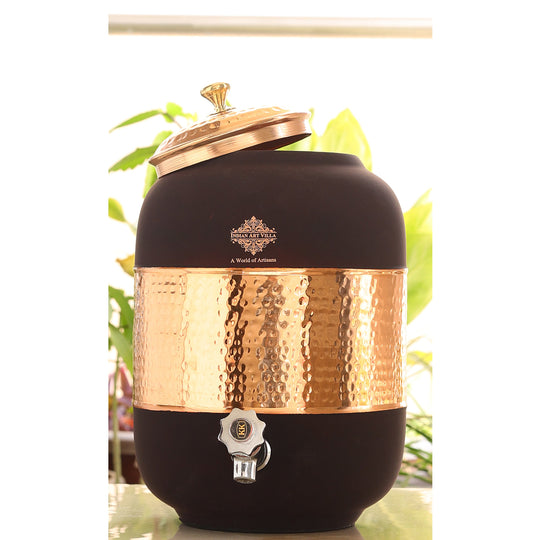Black Silk Finish Half Hammered Copper Water Pot, 5/8/13/17 Liter