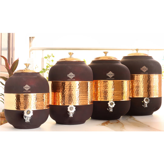 Black Silk Finish Half Hammered Copper Water Pot, 5/8/13/17 Liter