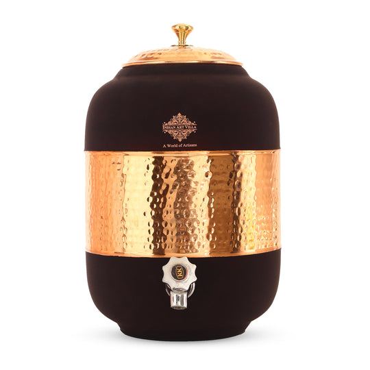 Black Silk Finish Half Hammered Copper Water Pot, 5/8/13/17 Liter