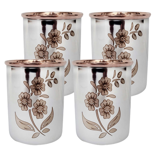 Indian Art Villa Steel Copper Drinkware Gift Set of Lasered Floral Design Jug & Glass With Black Gift Box, Gift item for Diwali, Bithday & Parties